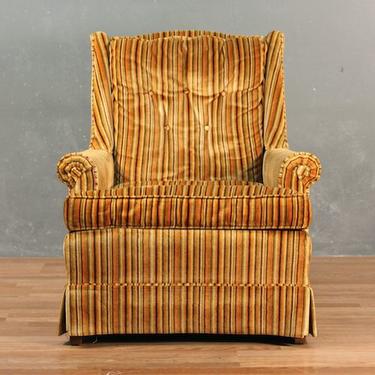 Mid Century Velveteen Striped Orange Armchair- ONLINE ONLY
