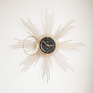 Mid Century Brass Starburst Clock - Working Windup version 
