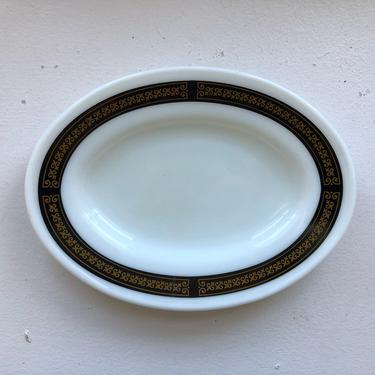 Vintage Pyrex Medium Oval Platter 794, Diner ware, Tableware, Ebony Fleur De Lis  Black And Gold Rim Pattern 