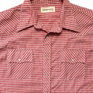 Vintage 1970s MERVYN'S Western Shirt ~ XL ~ Snap Button ~ Gingham Plaid ~ Rockabilly ~ 
