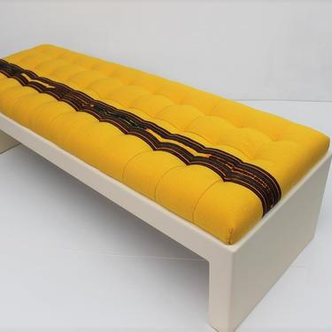 Mid Century Modern bespoke upholstered bench, seat, ottoman, coffee table 