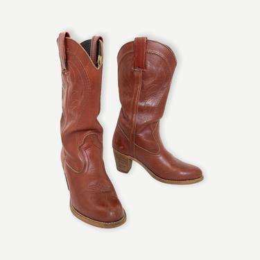 Vintage 1970s DEXTER Women's Cowboy Boots ~ size 7 1/2 M ~ Western ~ Hippie / Boho ~ Rockabilly ~ Stacked Heel 