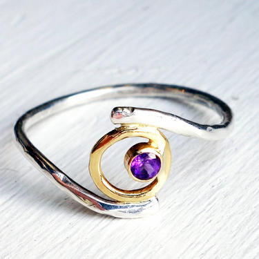 Amethyst 18k Yellow Gold with Amethyst and Sterling Silver Handmade // Energy //  Plasma Ball of Light Ring 
