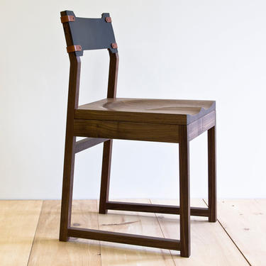 Tab Dining Chair - Black Walnut - Leather Back 