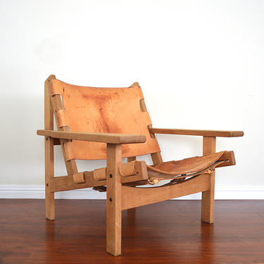 Vintage Erling Jessen Hunting Chair | Kurt Ostervig Leather and Oak Armchair | Borge Mogensen Apprentice | Mid Century Modern 