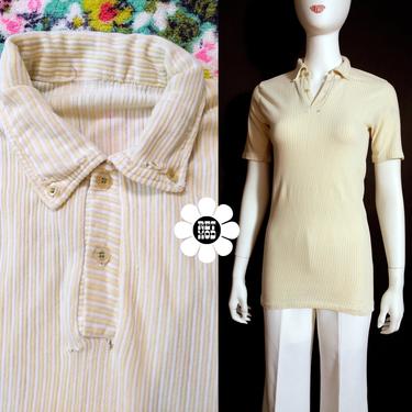 Vintage 60s 70s Beige White Stripe Extra Long Tunic Top or Micro Mini Dress - AS Is 