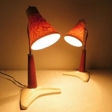 VTG Mid Century MOD SPACE AGE TABLE LAMP PAIR Desk BEDSIDE NIGHTSTAND Retro Art