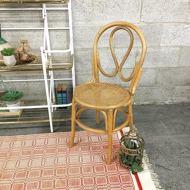 LOCAL PICKUP ONLY Vintage Dining Chair Retro 1970s Bentwood Style + Tan + Brown Rattan Frame + Mesh Cane Seat Dining Chair + Home or Office 