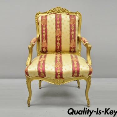 Antique French Louis XV Style Gold Gilt Parlor Arm Lounge Chair