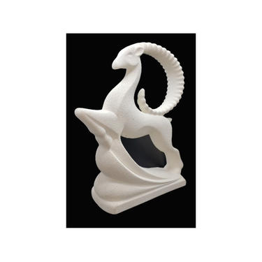 Vintage Royal Haeger Ibex Sculpture | White Ceramic Stucco Leaping Gazelle, Antelope, Deer Statue | 1990 Art Deco Hollywood Regency Pottery 