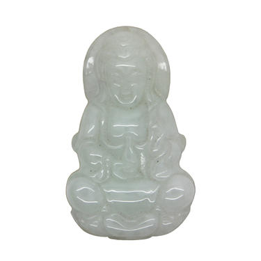 Light Green Sitting Jade Kwan Yin - Bodhisattva - Goddess Of Mercy Jade Pendant n527E 