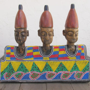 Hand Carved African Wood and Beaded Sculpture 
