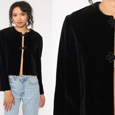 Black VELVET Jacket 90s Cropped Jacket Top Boho Vintage Glam 1990s Goth Bohemian Witch Medium by ShopExile