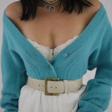 Vintage Blue Angora + Lambswool Cardigan Sweater - S/M 