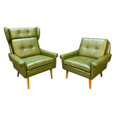 Pair of Vintage Mid Century Danish Modern Leather Lounge Chairs by Svend Skipper 