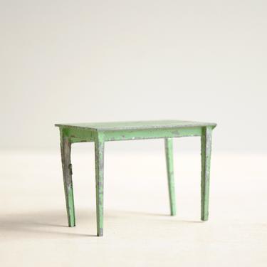 Vintage Metal Dollhouse Table in Green, Tootsie Toys Miniature Doll Table with Chippy Green Paint 