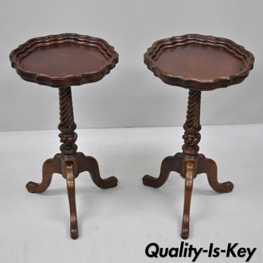 Pair of Small Cherry Wood Queen Anne Style Pedestal Candle Stand Side Tables