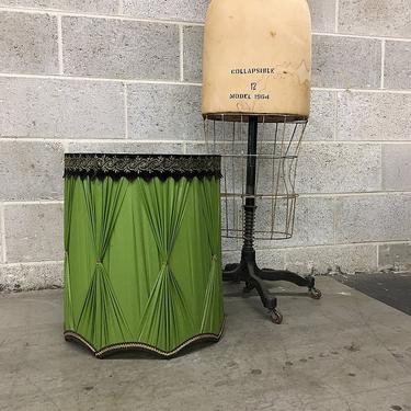 LOCAL PICKUP ONLY Vintage Barrel Lampshade Retro 1970's Green Vinyl Tall Circular Shade Scalloped Edge with Black Velvet Trim for Table Lamp 