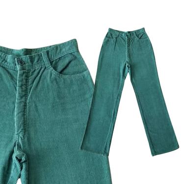 Vintage Green Corduroy Pants, Small / 1970s High Waist Corduroys / Sage Green High Rise Pants / Straight Leg Cotton Corduroy Slacks 