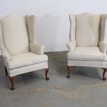Pair of Ball and Claw Fireside Wingback Chairs by Thomasville 