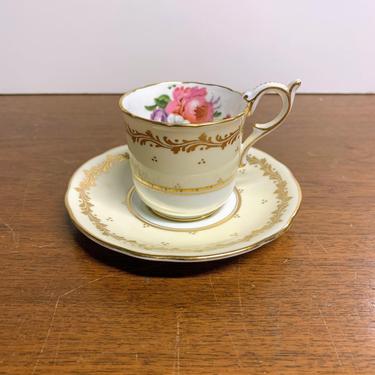 Antique Coalport China Gold and Cream Floral Demitasse Teacup and Saucer 