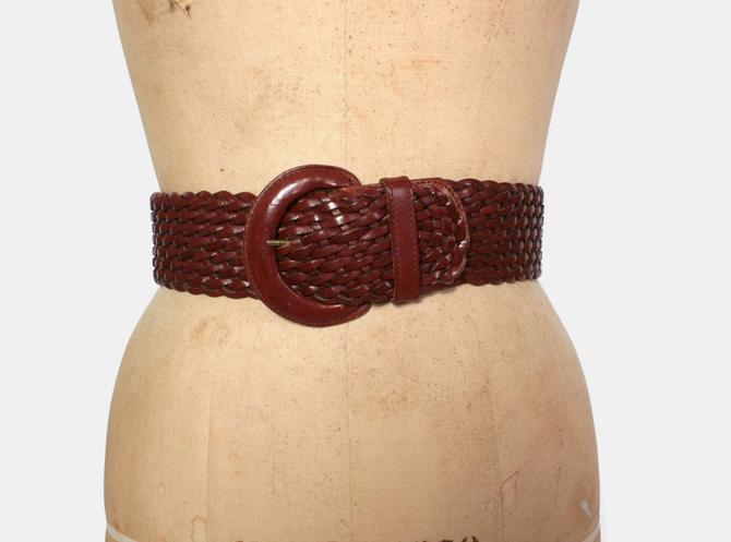 80-90 cm 31-35 Vintage 90s Black Braided Leather Waist Belt