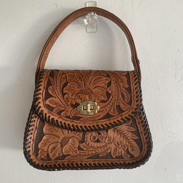 Adorable 1950s Hand Tooled Sheridan Floral Leather Hand Bag Minty Condition Western Wear Rockabilly Unused 