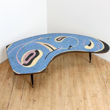 Mid Century Modern Mosaic Coffee Table Abstract Art Kidney Boomerang Table 