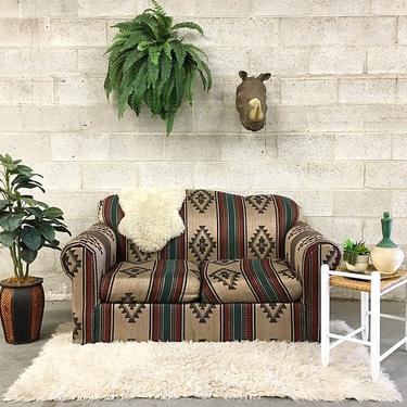 LOCAL PICKUP ONLY Vintage Loveseat Retro 1990's Southwestern Print 2 Seat Couch with Geometric and Stripe Print Living Room Furniture 
