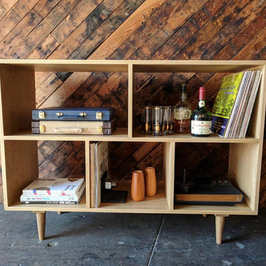 Custom Mid Century Style White Oak Book/Record Shelf 