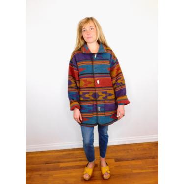 Taos Jacket // wool blend boho hippie blanket dress coat blouse southwest southwestern 80s 90s oversize winter // O/S 