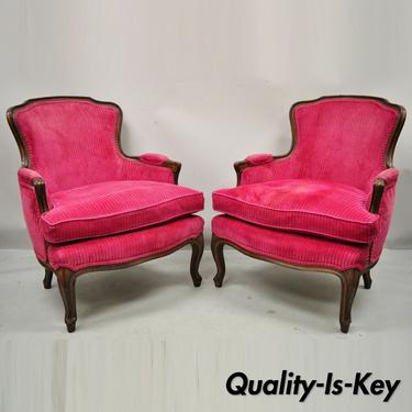 Vintage French Provincial Louis XV Upholstered Bergere Lounge Arm Chair - a Pair