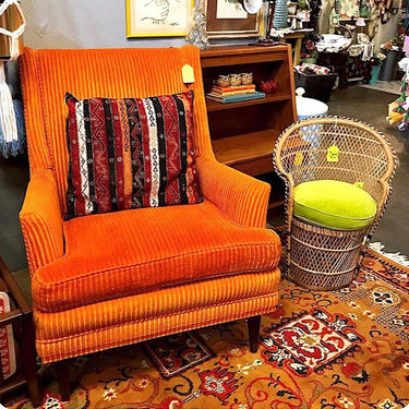 Fun Retro Orange Velvet Lounge Chair	
