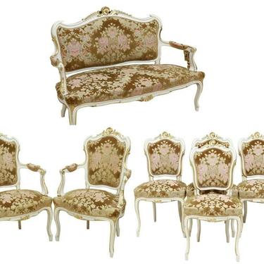 Antique French Parlor Set Louis XV Style Parcel Gilt, Seven Piece,  Early 1900s!