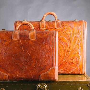 By Caravan Small Tooled Leather Suitcase