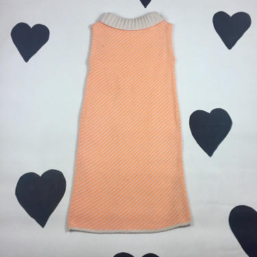 1960's Op Art striped mod sweater dress 60's kitschy orange diagonal stripe sleeveless collared dress neon sherbet ribbed sheath dress M L 