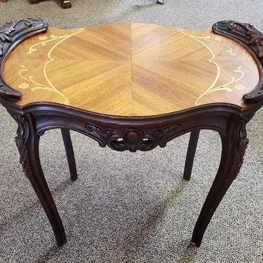 Item #DW37 19th Century Carved &amp; Inlaid Walnut Side Table c.1890
