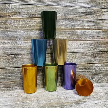 Vintage Bascal Italy Aluminum Cups, 1950s 1960s Mid Century Modern, Retro Colorful Anodized Metal Tumblers, Vintage Kitchen & Barware 
