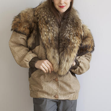 voluminous leather fox fur bomber jacket / S M 