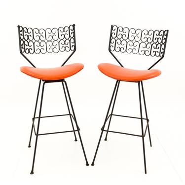 Pair of Arthur Umanoff for Shaver Howard Mid Century Iron Bar Stools - 3 color combinations 