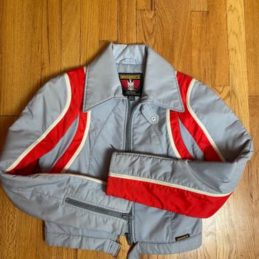 Vintage 70’s ski jacket Innsbruck unisex sporty outerwear ~ grey & red Racing stripes~men’s  size 40 androgynous athletic hipster grunge 