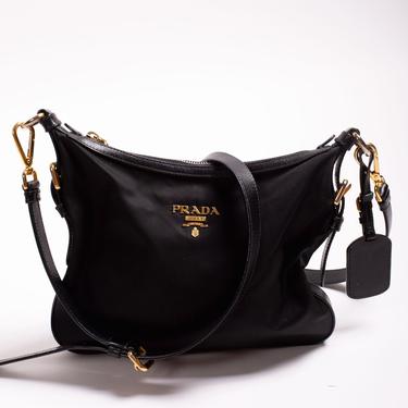 Vintage PRADA Tessuto Nylon and Leather Crossbody Bag with Adjustable Strap + Dog Tag Gold Hardware Vela 90s Y2K Minimal Satchel 