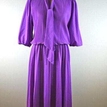 Purple 70s Accordion Pleated Shirt Dress 