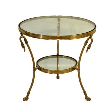 MCM Brass Duck Head Maison Jansen Two-Tiered Side Occasional Tri-Leg Table 