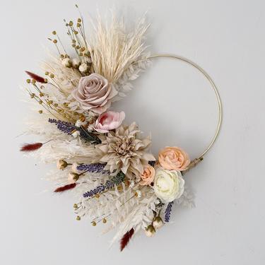 Muted pastel spring wreath, Neutral minimalist Boho dried flower wreath, Dried Foliage Wreath, Dried flower arrangement 