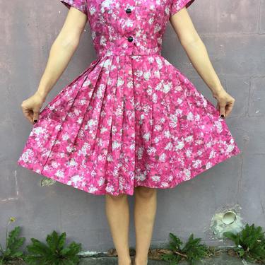 vintage 50s floral print dress | 1950s cotton swing dress 