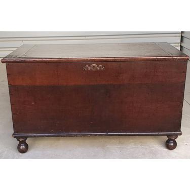 1800-1849 Antique Mahogany Blanket Chest Ball Feet Dovetailed Pre Civil War Era Furniture Coffee End Table Bench Foot of Bed Trunk Storage 