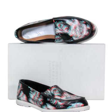 Maison Martin Margiela - Black &amp; Multicolored 3D Floral Print Loafers Sz 10