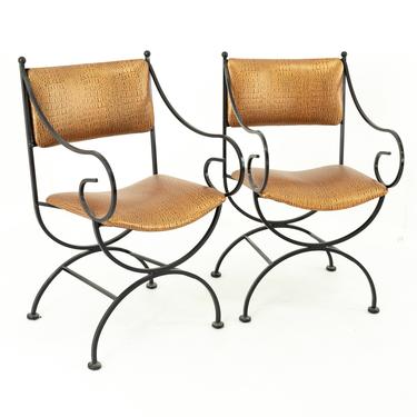 Arthur Umanoff for Shaver Howard Mid Century Alligator Upholstery Iron Dining Chairs - Set of 2 - mcm 