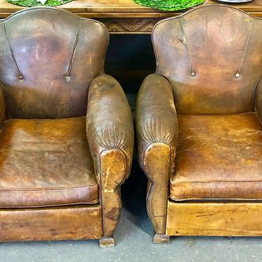 Antique Art Deco Leather Club Chairs (pair)